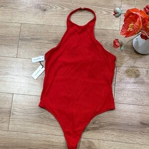 Babaton Vibrant Red Halter Bodysuit